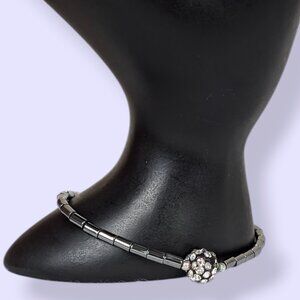 (2/$20) V. Hematite Beaded Rhinestone Ball Bracelet